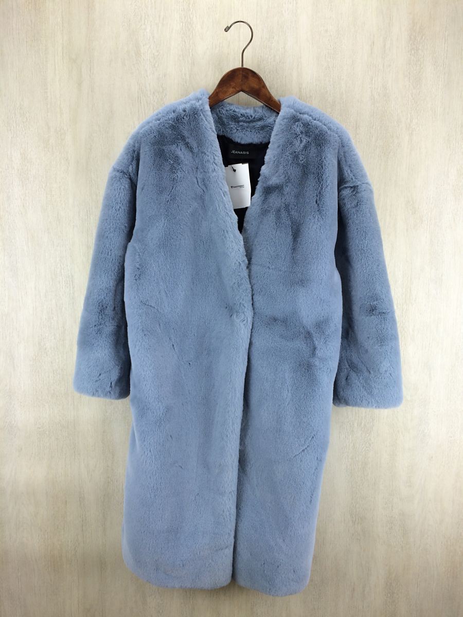 JEANASIS◆ボリュームファーノーカラーコート/FREE/ポリエステル/BLU ノーカラーコート ボリュームファー JEANASIS 新品◆JEANASIS ボリュームファーノーカラーコートの通販 ノーカラーコートの通販