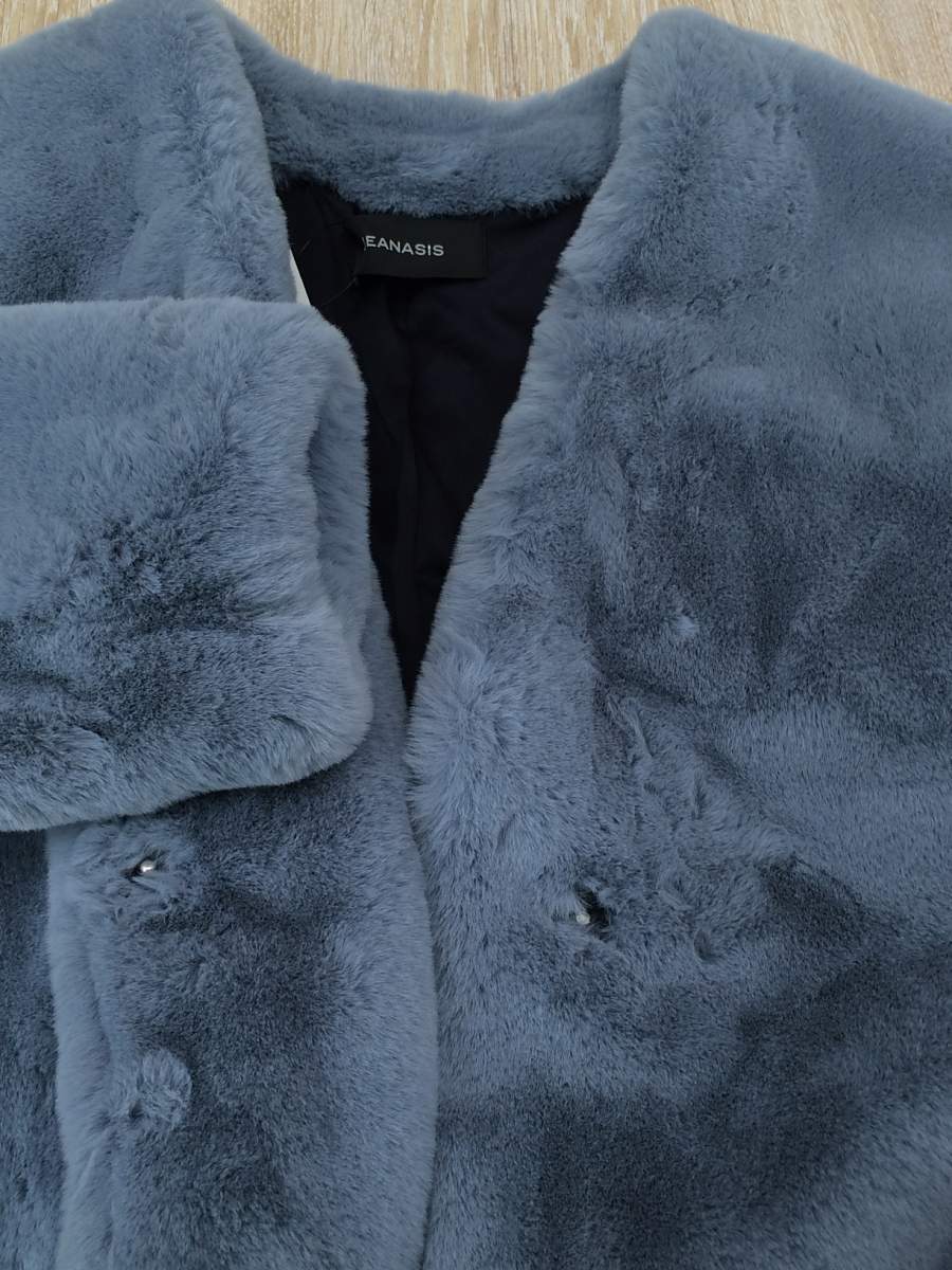 JEANASIS◆ボリュームファーノーカラーコート/FREE/ポリエステル/BLU ノーカラーコート ボリュームファー JEANASIS 新品◆JEANASIS ボリュームファーノーカラーコートの通販 ノーカラーコートの通販