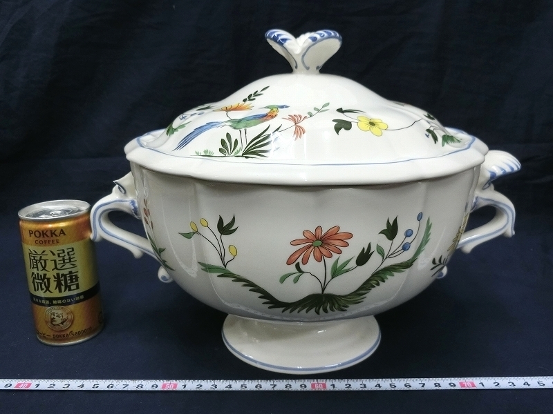 P1274 ジアン Gien 陶製 花文 チュリーン 蓋物 容器 フランス