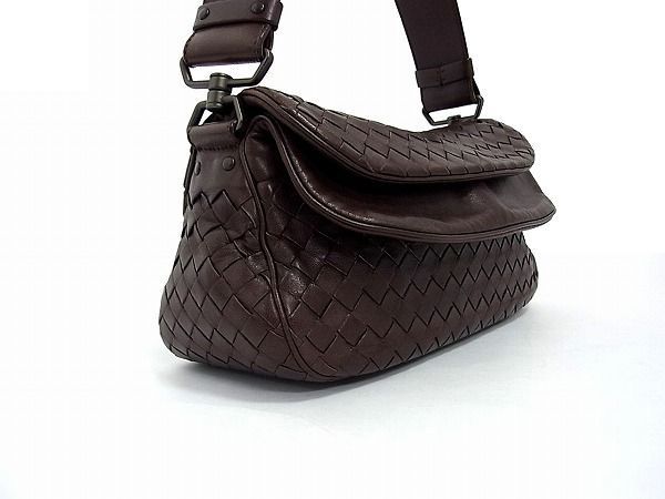 1円 ■極美品■ BOTTEGA VENETA ボッテガヴェネタ イントレチャート レザー ショルダーバッグ ワンショルダーバッグ ダークブラウン Y520JO