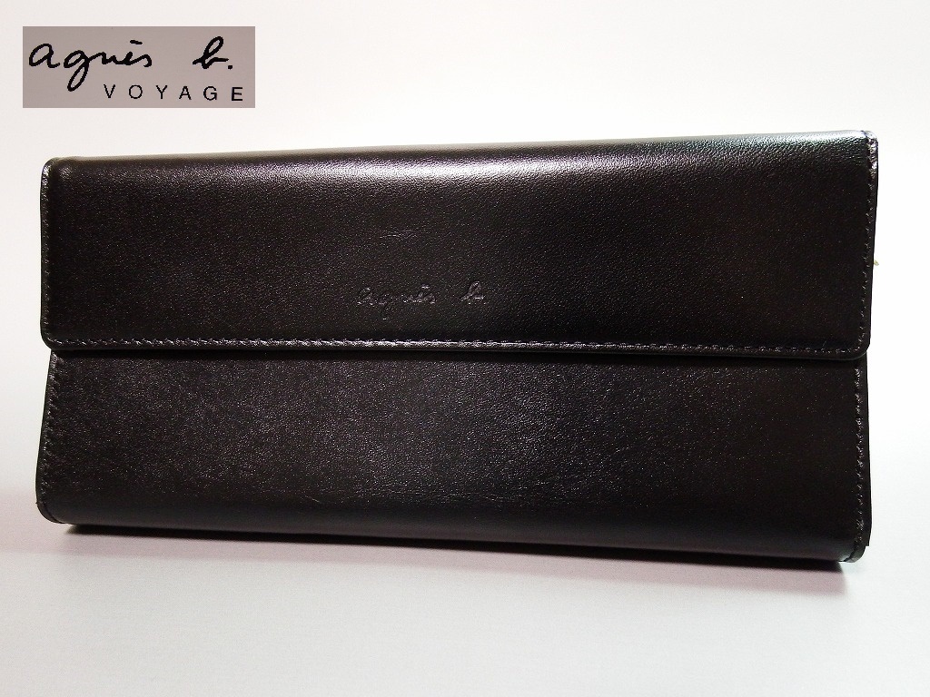 新品 アニエスベー ボヤージュ 本革 ダブルホック長財布 ブラック 