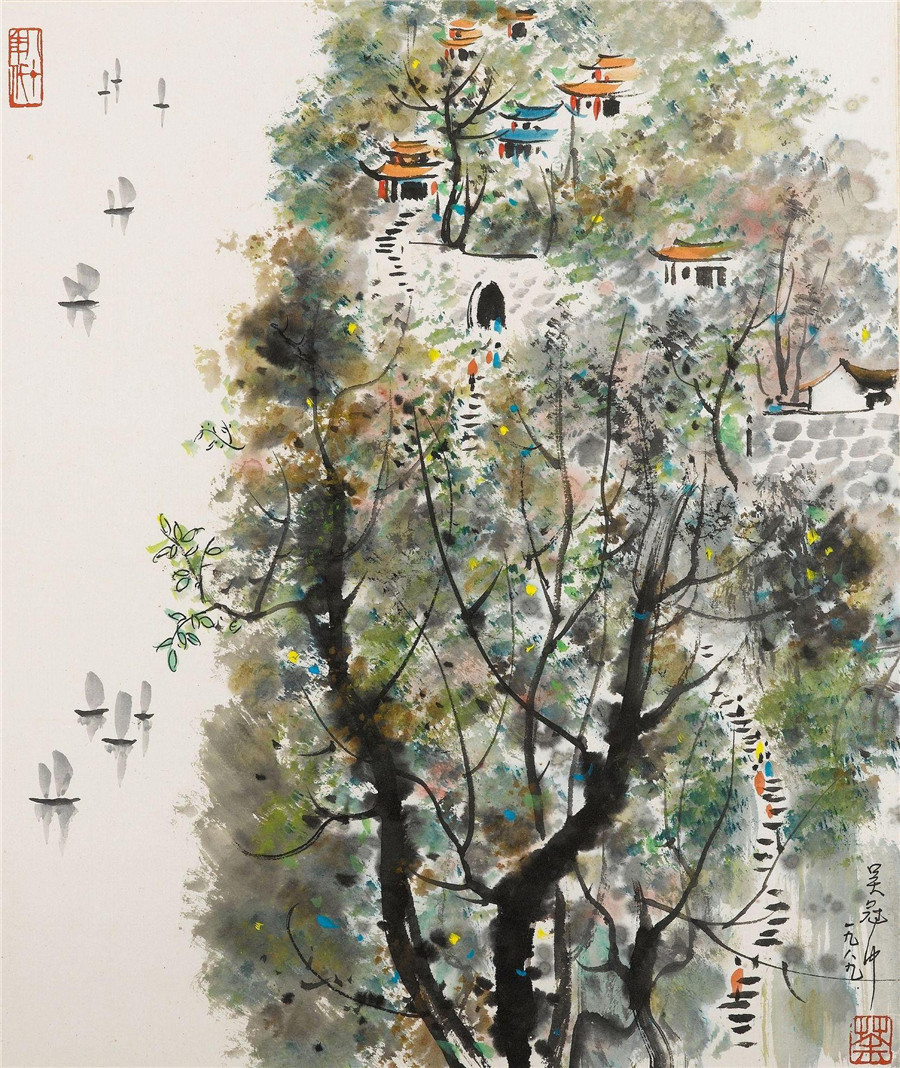 中国絵画 珍藏 中国の水墨画 呉冠中 山図 ・掛軸・ 名家 呉冠中