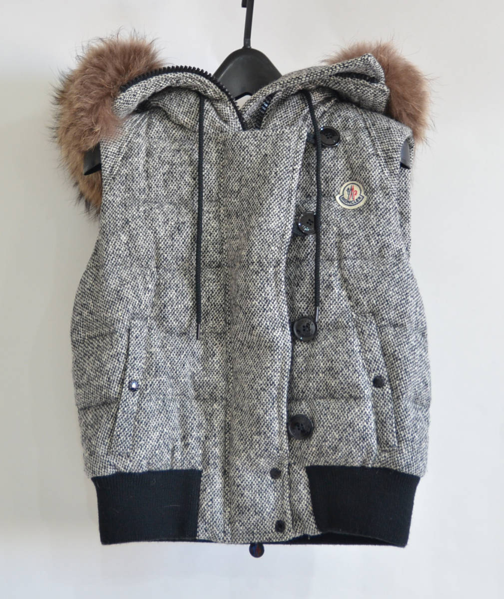 MONCLER モンクレール TARN フード ファー ツイード ダウン ベスト Y