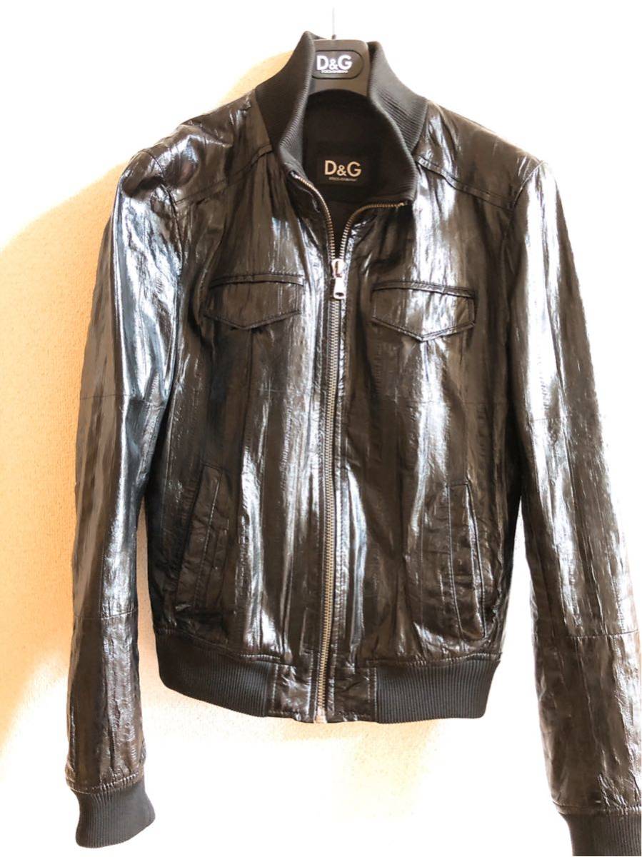 美品！D&G希少イールスキンレザー鰻 ジップアップジャケット 黒46 