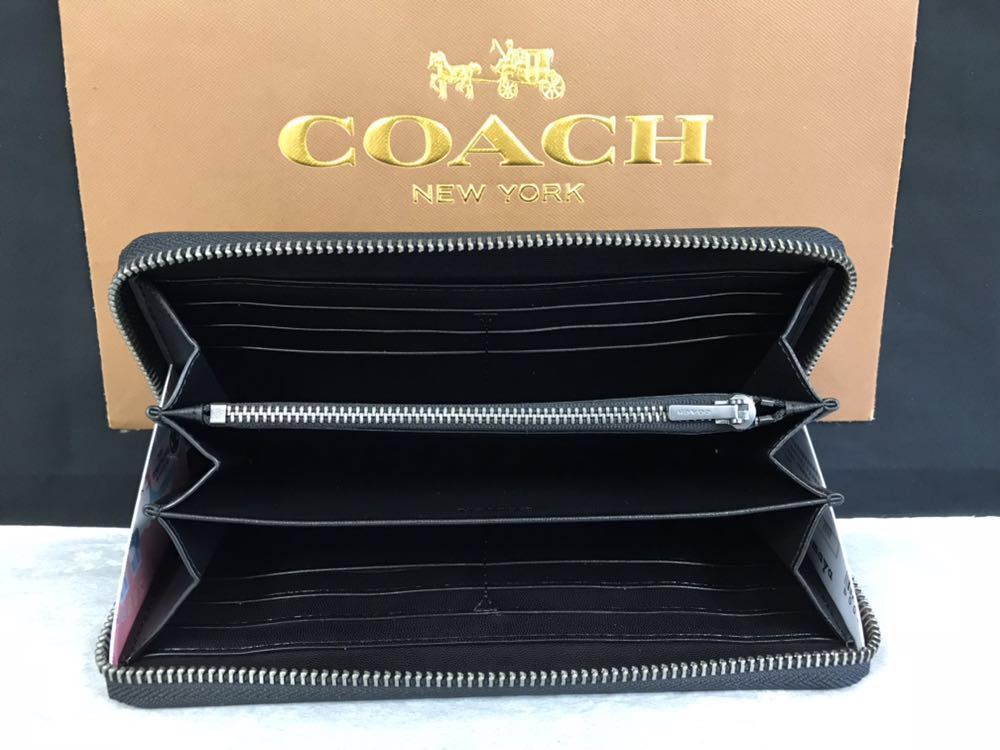 新品未使用 コーチ スポーツ カーフ レザー 長財布 75209 ブラック×ブルー