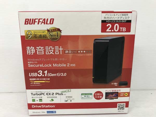 094　BUFFALO(バッファロー) USB3.1(Gen1)/3.0/2.0対応 PC/家電対応 外付けHDD 2TB ブラック HD-LC2.0U3-BKF 未開封　M8275