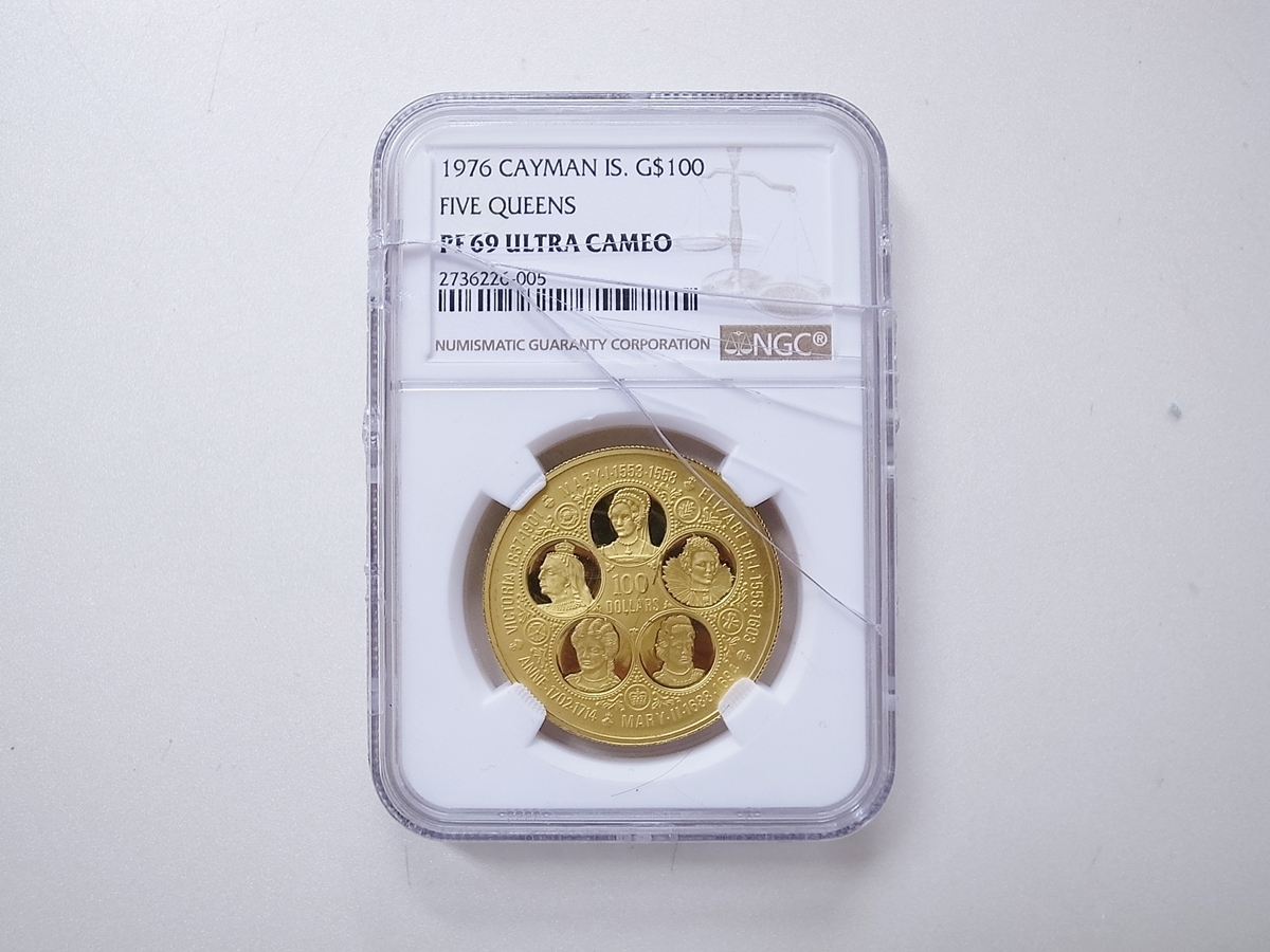 1976年 イギリス領 ケイマン諸島 FIVE QUEENS 100ドル金貨 【公式通販】