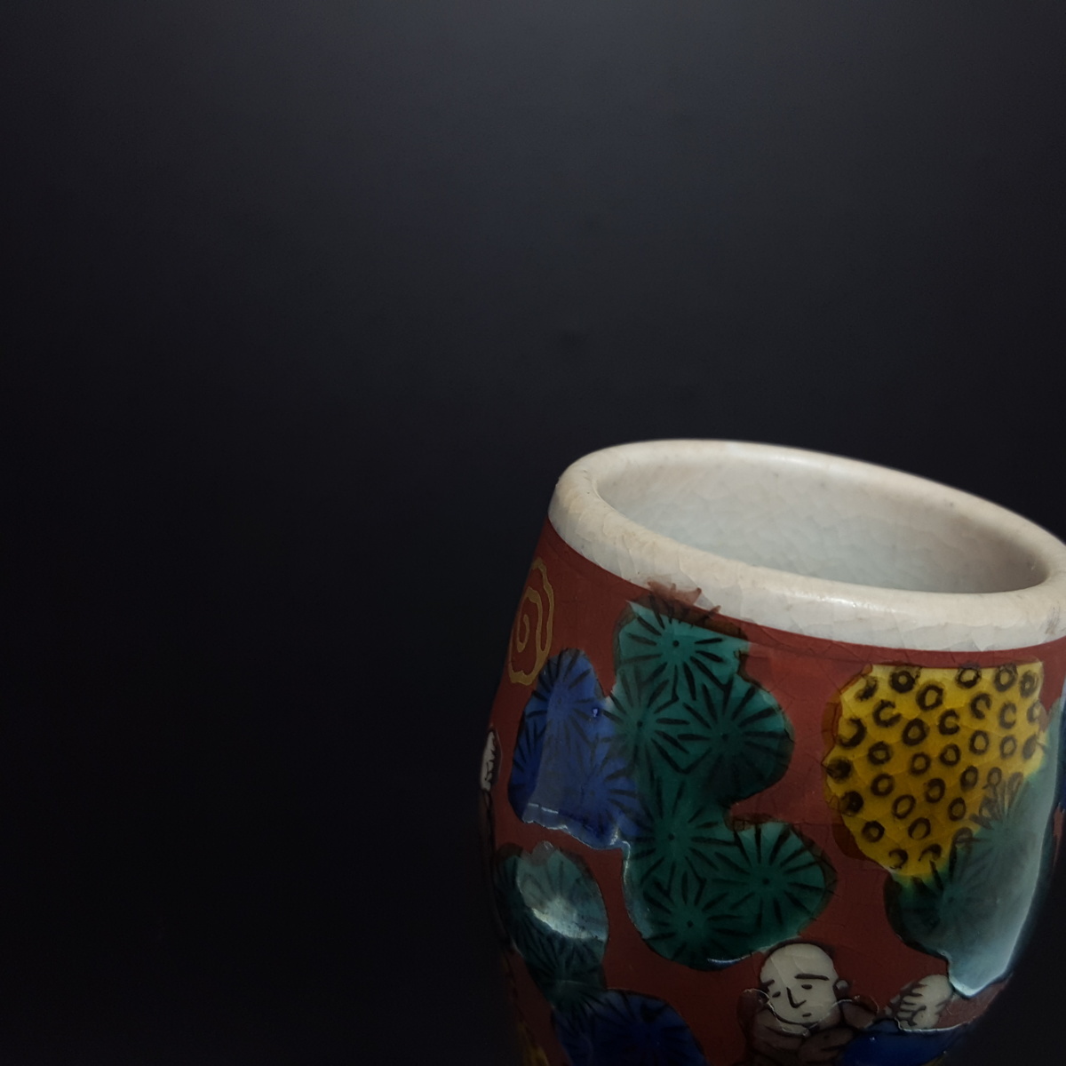 宝蔵】九谷焼 濃彩手 『木米鶴首丸花入』 一尺花瓶 花器茶道具 骨董 