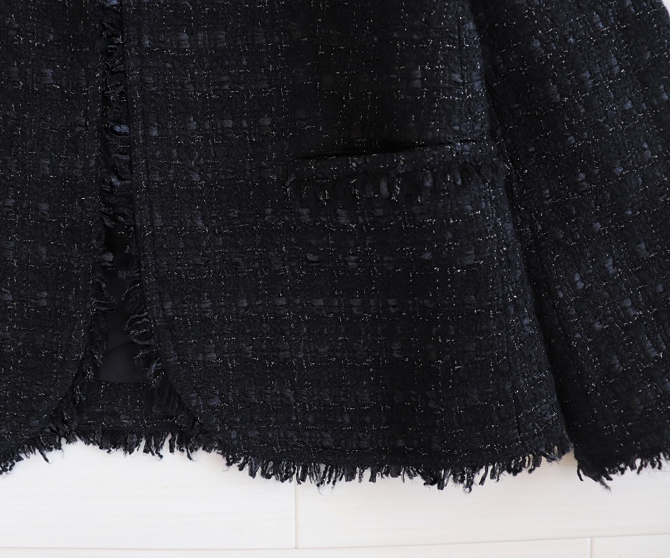 Theory 23AW ノーカラー ツイードクロップドジャケット 黒 【公式通販】
