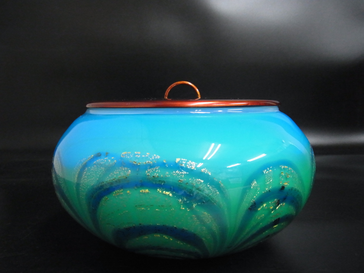 上野良樹造 硝子製 水指 塗蓋 水入 水器 茶器 茶道具 共箱（増GJHG25
