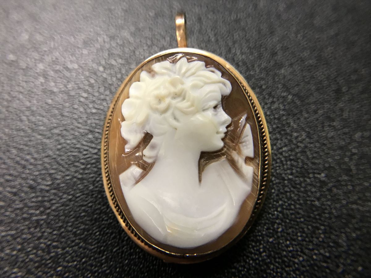 イタリア カメオ ブローチ シェルカメオ 14金フレーム　APA 585 □□ 金枠カメオ □□【 APA シェルカメオ 585 K14 】 アパ シェル
