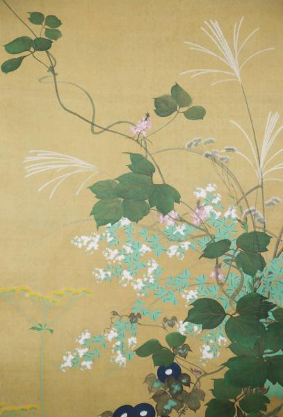 WISH】酒井抱一「七草図」工芸画 掛軸 絹本 証明書付 〇江戸琳派の祖