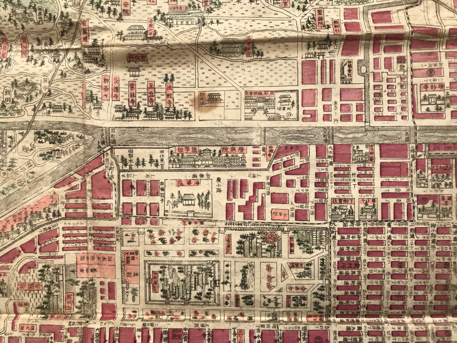 古地図 京都 明治期 京都一覧全図 銅版画 手彩色 明治26年 -