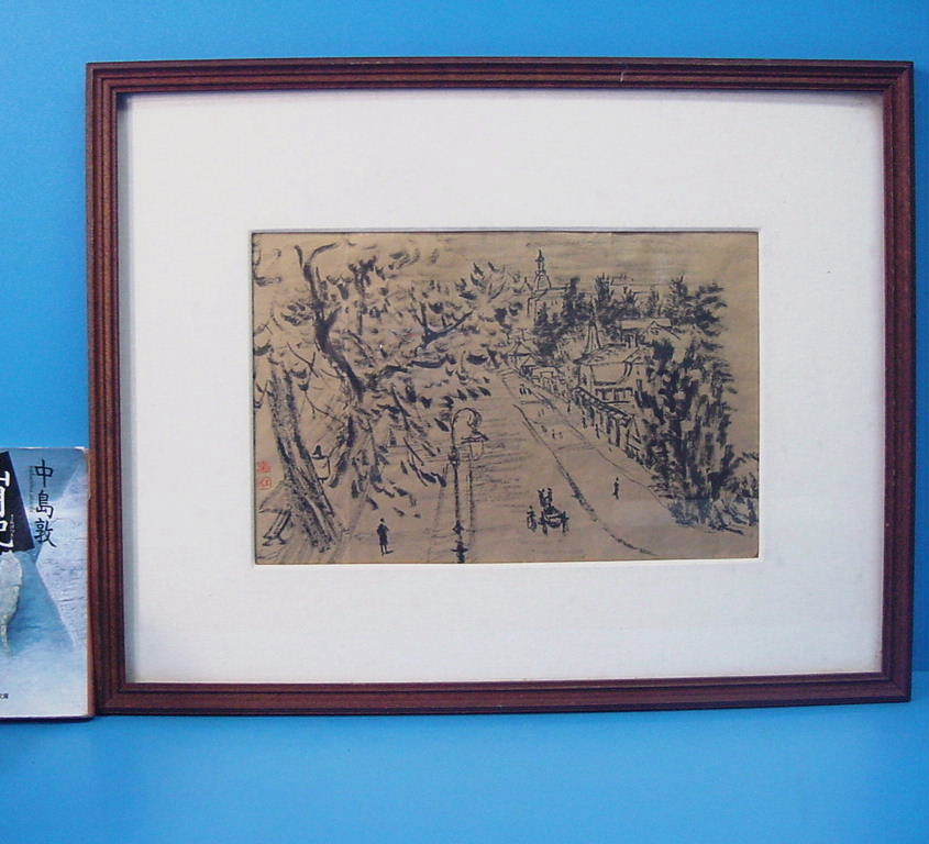 専用　忠明額装絵画作品「交河故城」日本画調 シ ルクロード砂漠風景共シール 数量限定，大得価】 真作保証□日本画□加藤秋荘□「朝の湖畔」□共