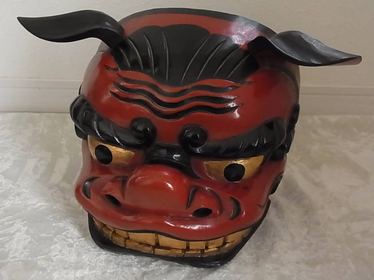 時代工芸 木造 彩色 獅子頭 獅子面 獅子舞 木彫彫刻 縁起物 魔 獅子頭