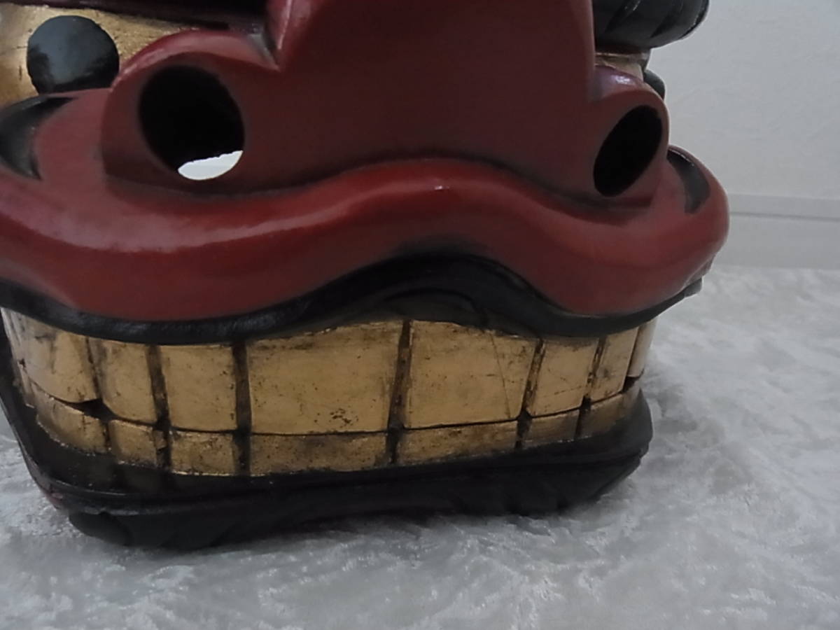 時代工芸 木造 彩色 獅子頭 獅子面 獅子舞 木彫彫刻 縁起物 魔 獅子頭