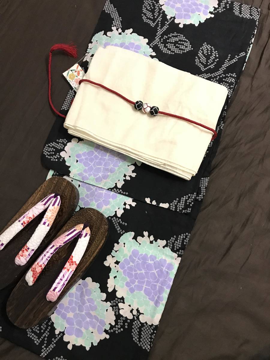 ラス1★江戸黒紫陽花の古典浴衣★凛々しあじさい 新品 呉服店購入 浴衣★