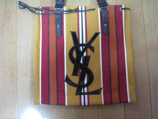 YSL////イヴ・サンローラン カハラ トート バッグ ストライプ 