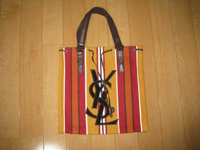 YSL////イヴ・サンローラン カハラ トート バッグ ストライプ 