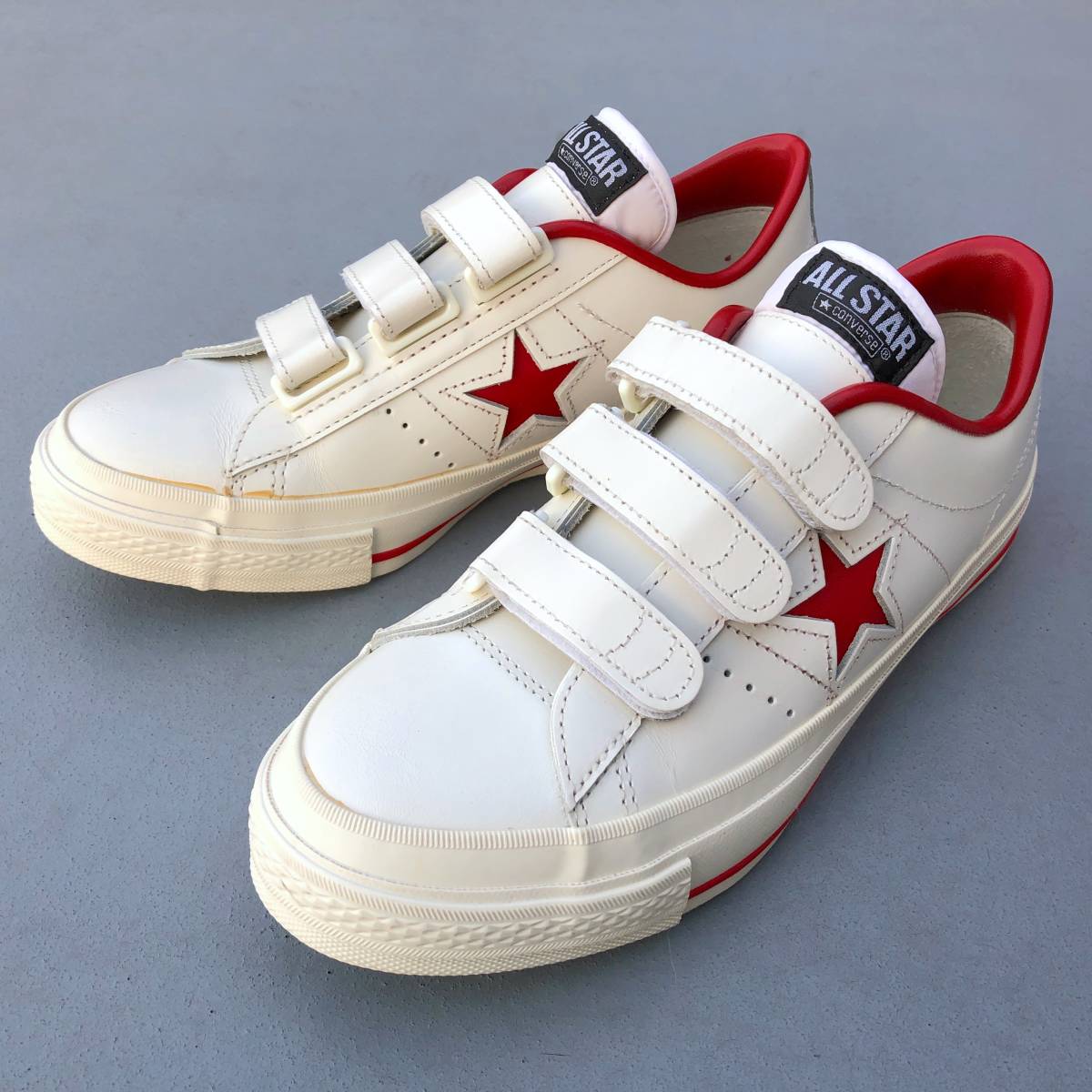 90s CONVERSE ONE STAR V-3 OX ホワイト×レッド US7 25.5cm ベルクロ 