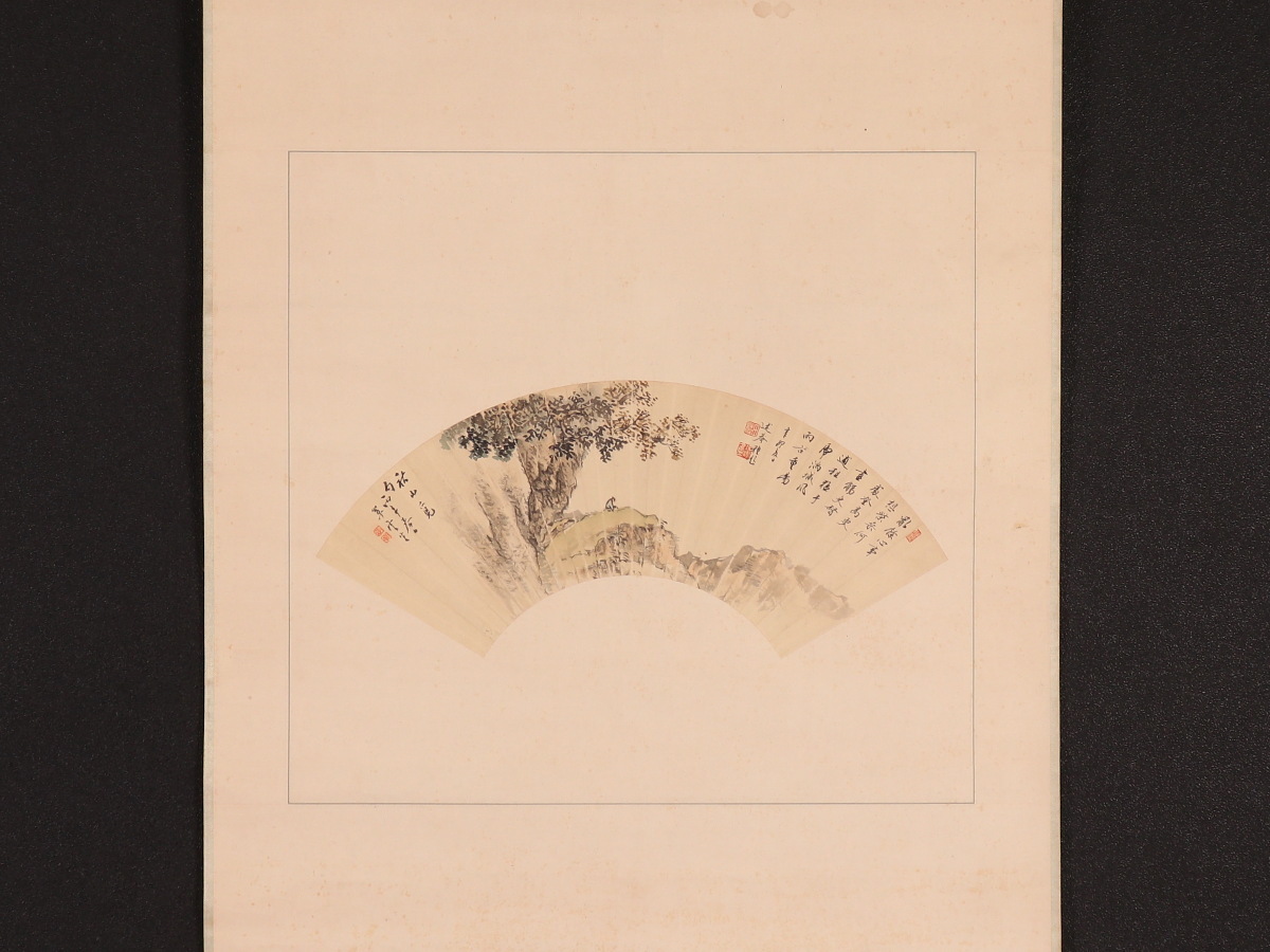 山水図扇面 文化遺産オンライン 国画作品高清大图下载- 蒋嵩《水墨画