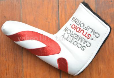 【ggt0004a】 ゴルフ GOLF ヘッドカバー パターカバー スコッティ キャメロン ピンタイプ ツアーツアー 刺繍入り 支給 TOUR 白×赤_1