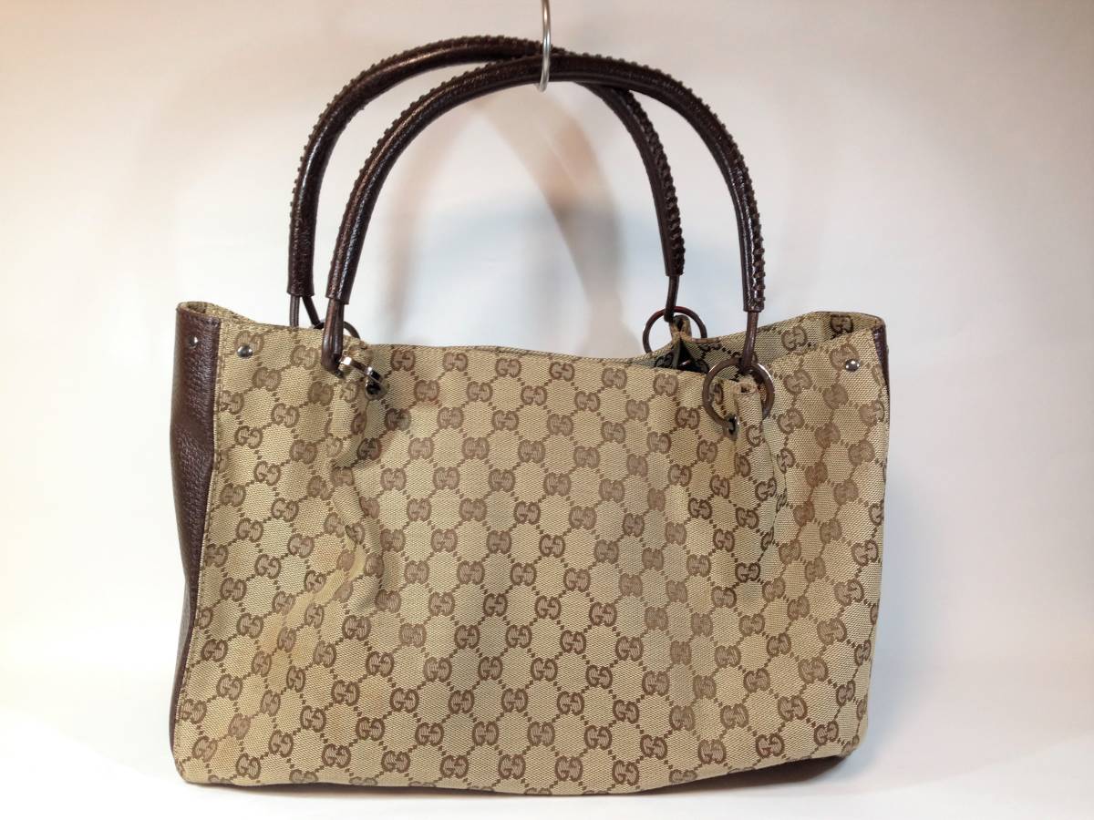 グッチ GGキャンバス ハンドバッグ キャンバス×レザー ブラウン GUCCI