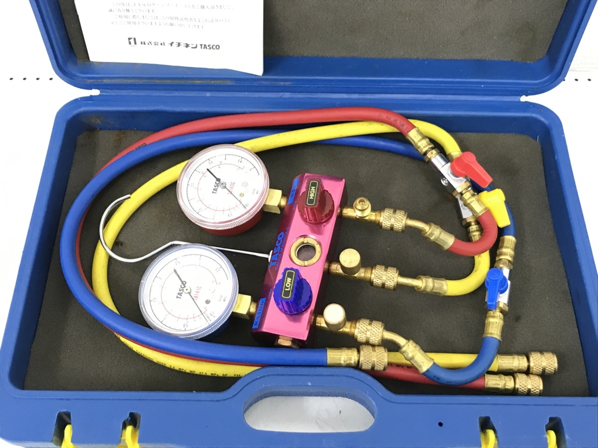 TASCO マニホールドゲージ エアコン工具 冷媒 R32 R410A対応 TASCO タスコ R410A R410A⁄R32用 中古美品 R410A⁄R32ゲージマニホールド ◇