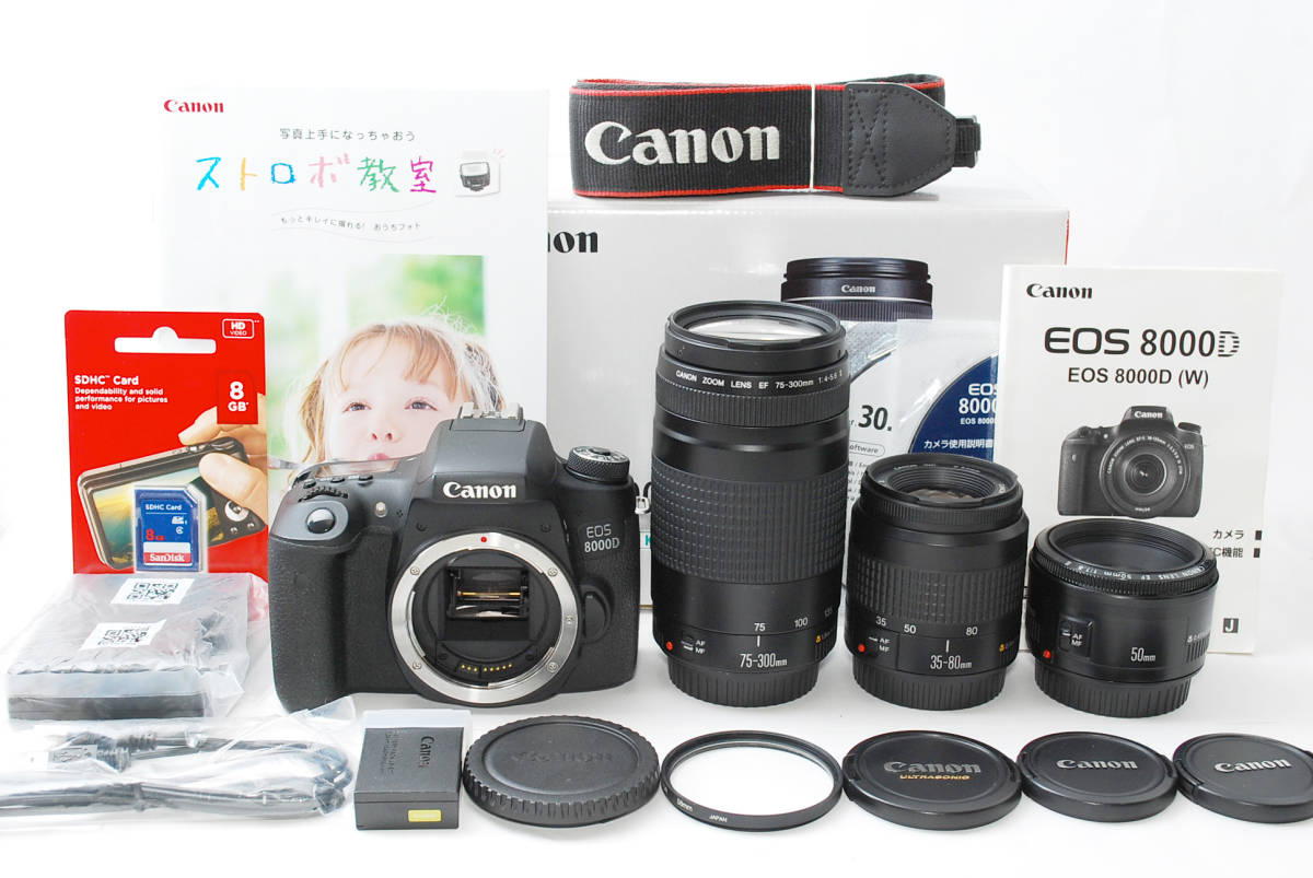 E0004☆極上美品☆ Canon キャノン EOS 8000D 標準&望遠&単焦点