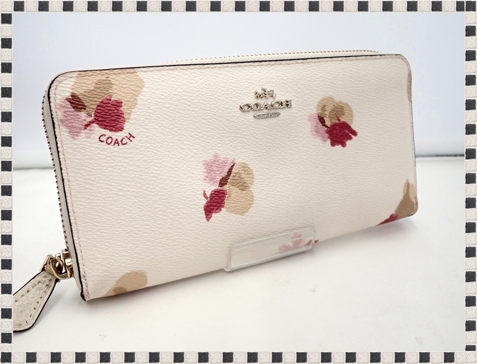 COACH ホワイト コーチ ラウンドファスナー PVC フラワー 花柄 F53794