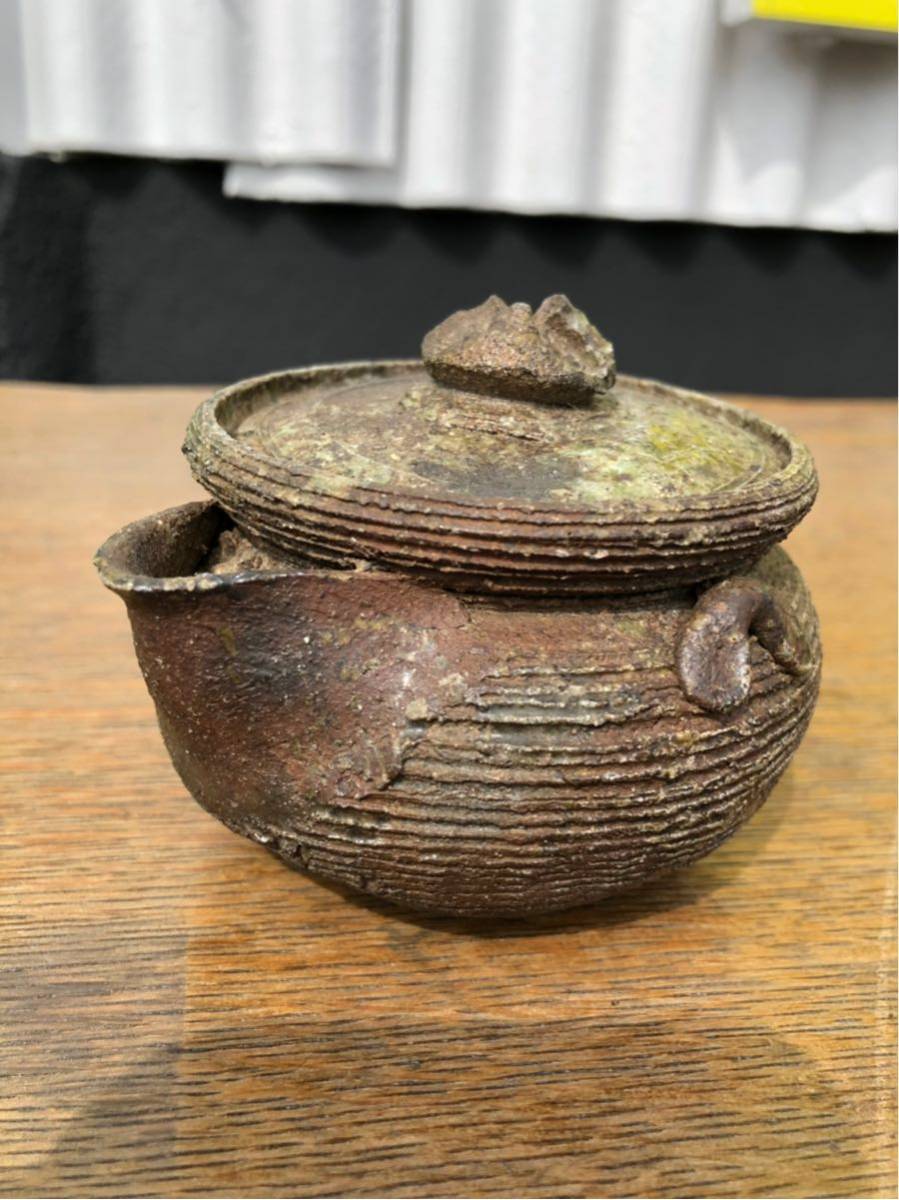 備前焼急須 宝瓶 陶器 茶道具名工 岡安宮山人作 備前 手造宝瓶共箱説明