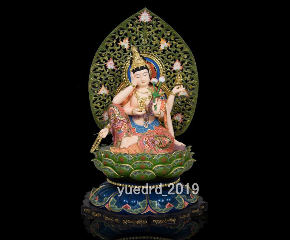 【前売】大型木彫仏像 如意輪観音菩薩像 香樟木精彫り工芸品 寺院/家庭供養品 高66cm
