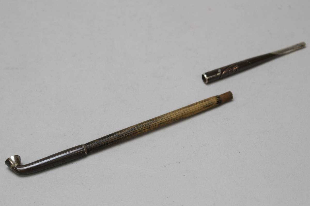 煙管 キセル パイプ 小柄 四分一 #50915 4056 時代喫煙具 彫金銀象嵌