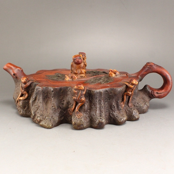 中国古董品 時代物 輩輩封侯 紫砂壺 蒋蓉製 茶壺 茶道具 精細手彫 擺件