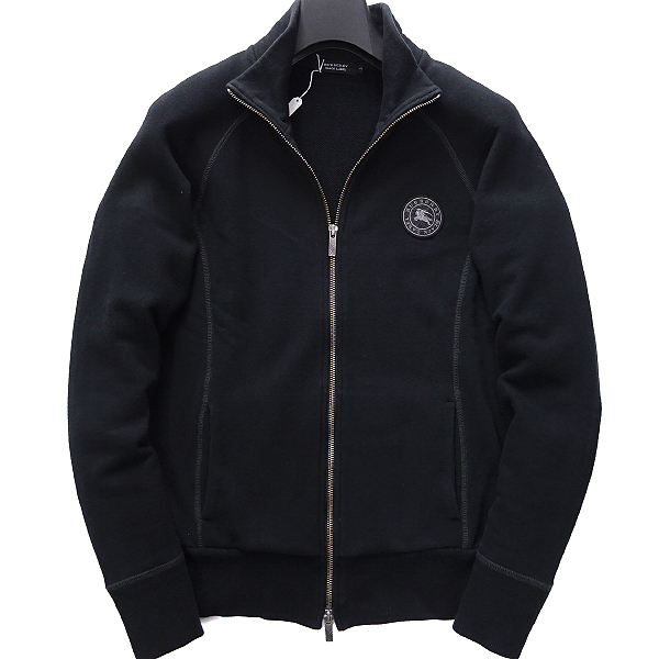 used バーバリーブラックレーベル ワッペン スウェット トラックジャケット 2 (M) 黒 【I48838】 BURBERRY BLACK 春夏 メンズ パーカー