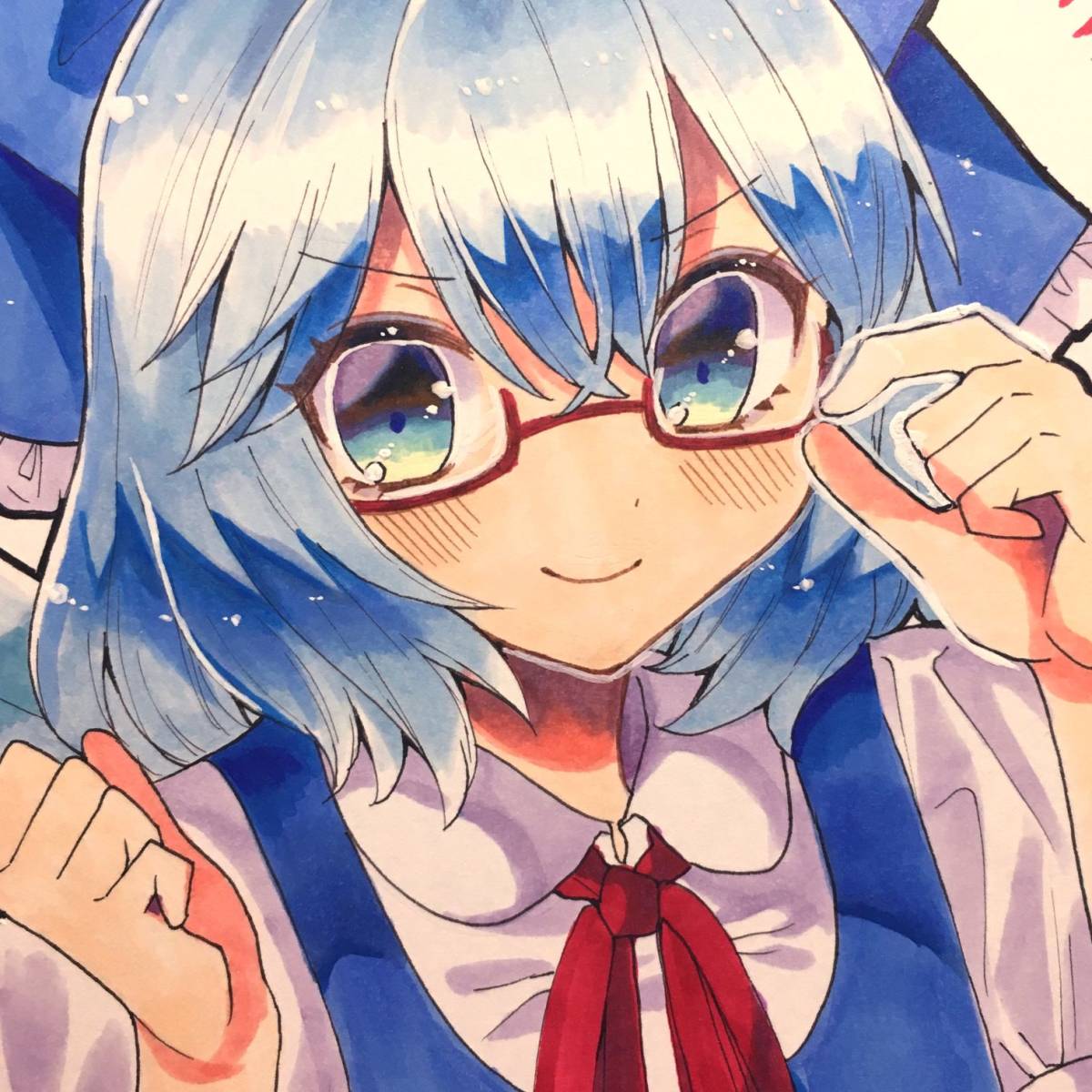 手描き同人イラスト 東方project チルノ 眼鏡 色紙 手描きイラスト 売買されたオークション情報 Yahooの商品情報をアーカイブ公開 オークファン Aucfan Com