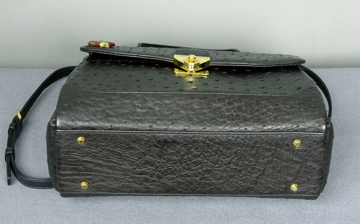 JRA認定 オーストリッチ 本革 バッグ 黒 タグ付き 極美品 JRA認定タグ 