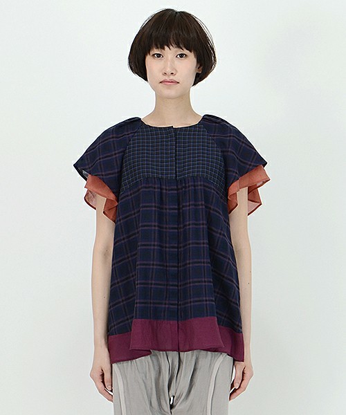 TSUMORI CHISATOツモリチサトのチェック柄半袖ブラウス TSUMORI 