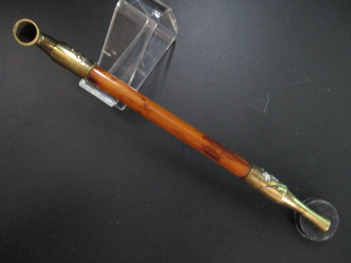 全国無料，送料無料 煙草入れ-（石州形)煙管【金工彫金《梅》， 黄銅（