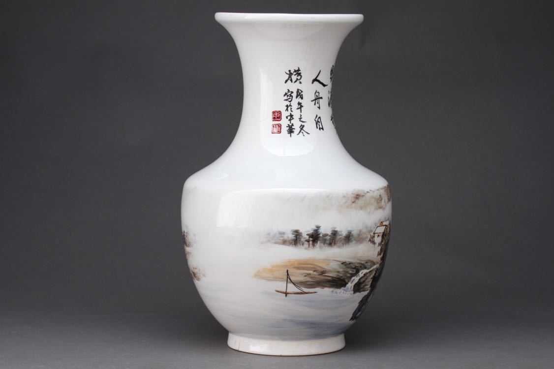 粉彩 花瓶 民国 名家 唐物 中国 粉彩 | 唐物 大型花瓶 高45cm 色絵磁器 漢詩 景徳鎮