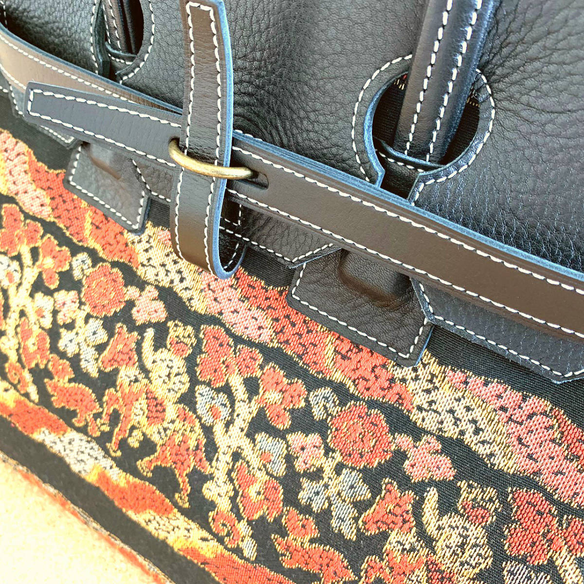Remake.829 made in japan 日本職#04◇着物帯と本革のリメイクバッグ35 