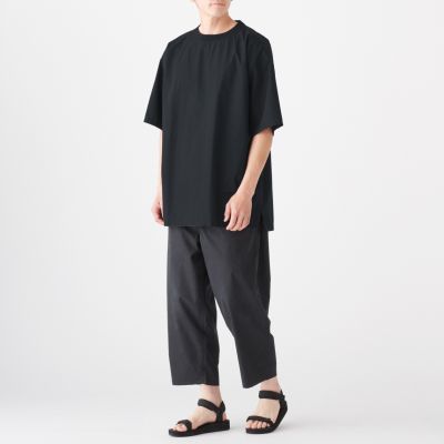 新品 MUJI Labo 綿 ブロード クルーネック 半袖 ロング Tシャツ S～M