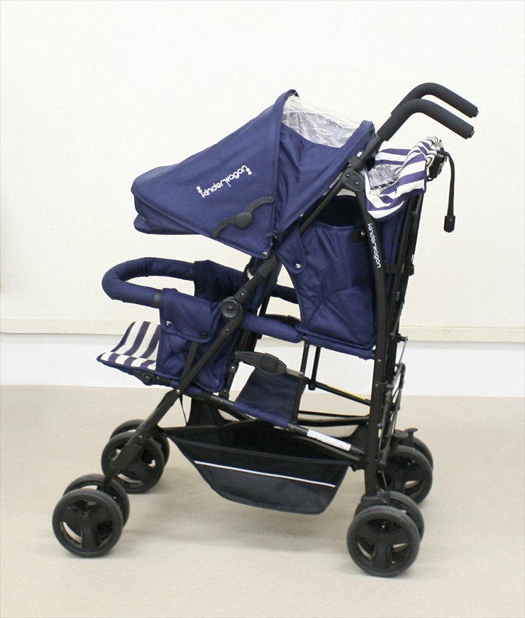 DUO シティ HOP kinderwagon ネイビー トイザらス限定色 肩ベルトカバー片方欠品 縦型二人乗り 双子 クリーニング済み 送料無料 B2412003