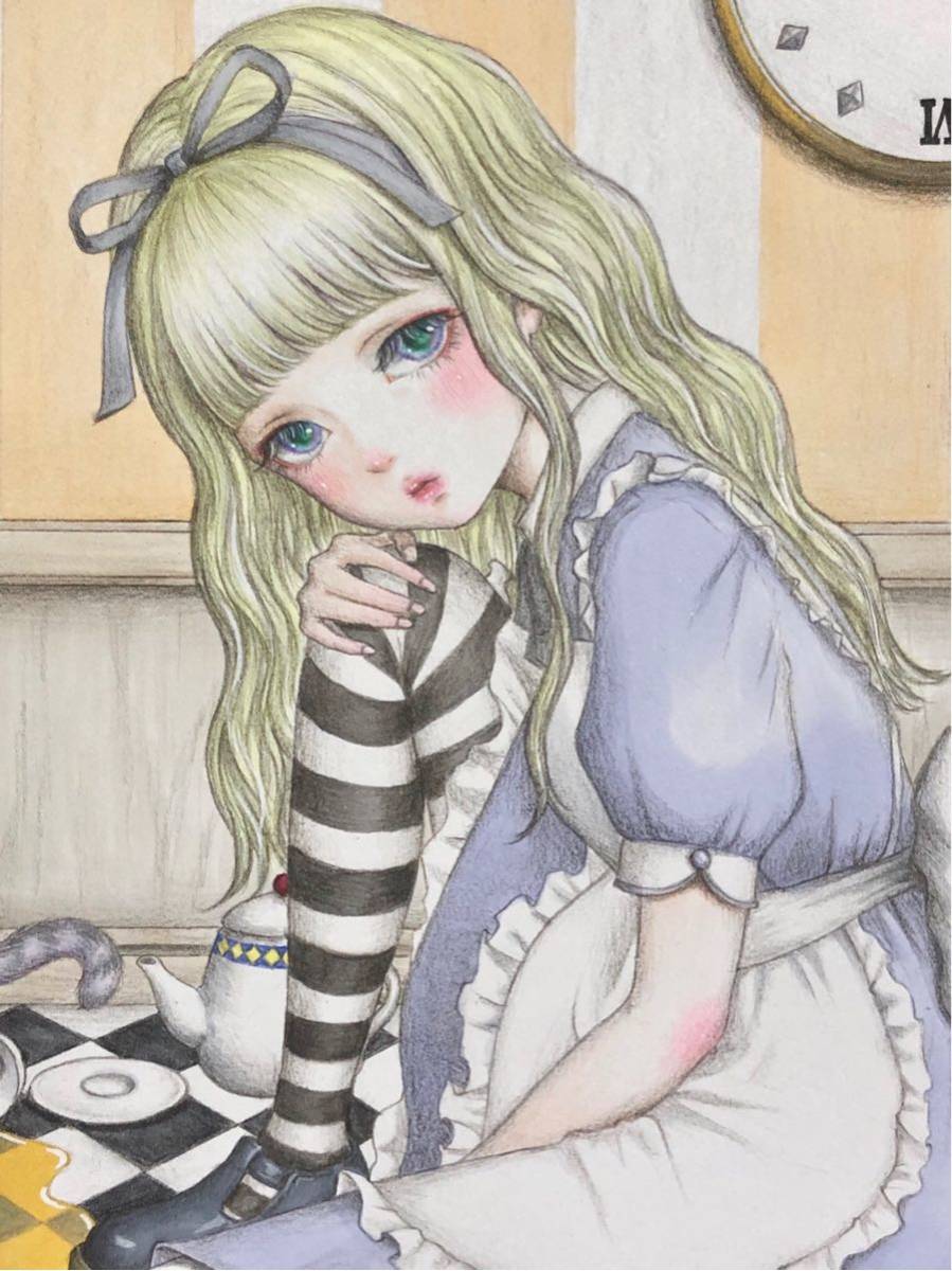 不思議の国のアリス 女の子 少女 手描き アナログ イラスト 手描き
