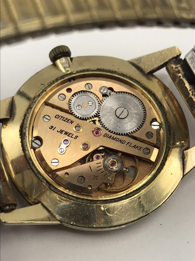 A-180 不動品 CITIZEN DIAMOND FLAKE シチズン ダイヤモンドフレーク　31石　手巻き　80ミクロン 金張り アンティーク