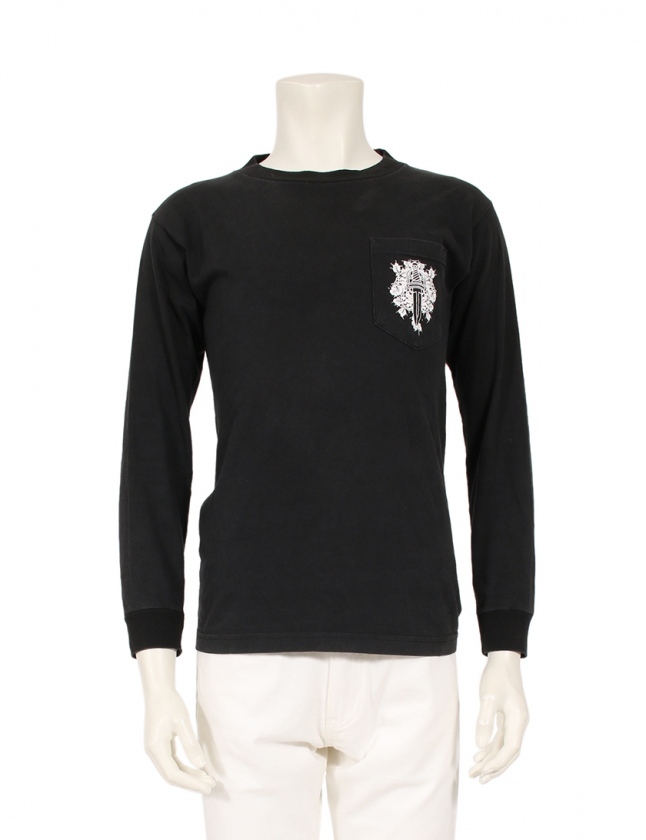 クロムハーツ CHROME HEARTS カットソー ダガー プリントTシャツ 黒 S トップス 長袖 コットン