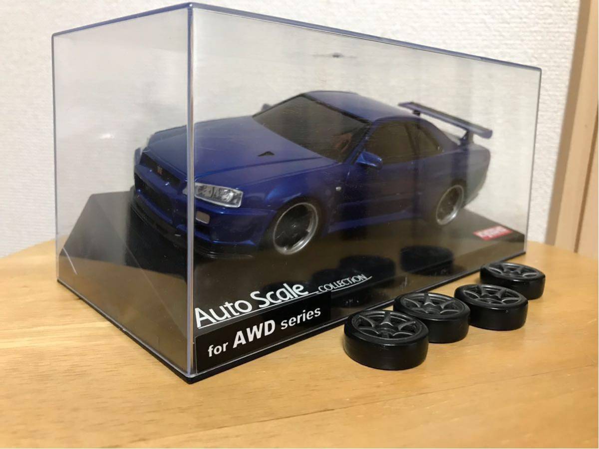 ミニッツ AWD スカイライン R34 GT-R ブルー 青 ドリフト 京商 ボディ