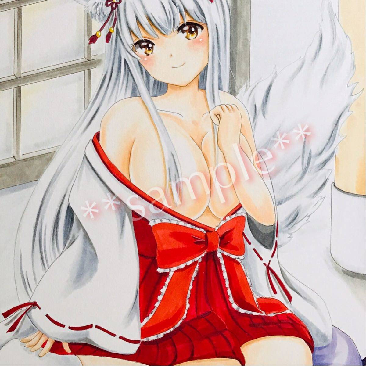 手描きイラスト◇オリジナル◇狐 巫女さん◇B5