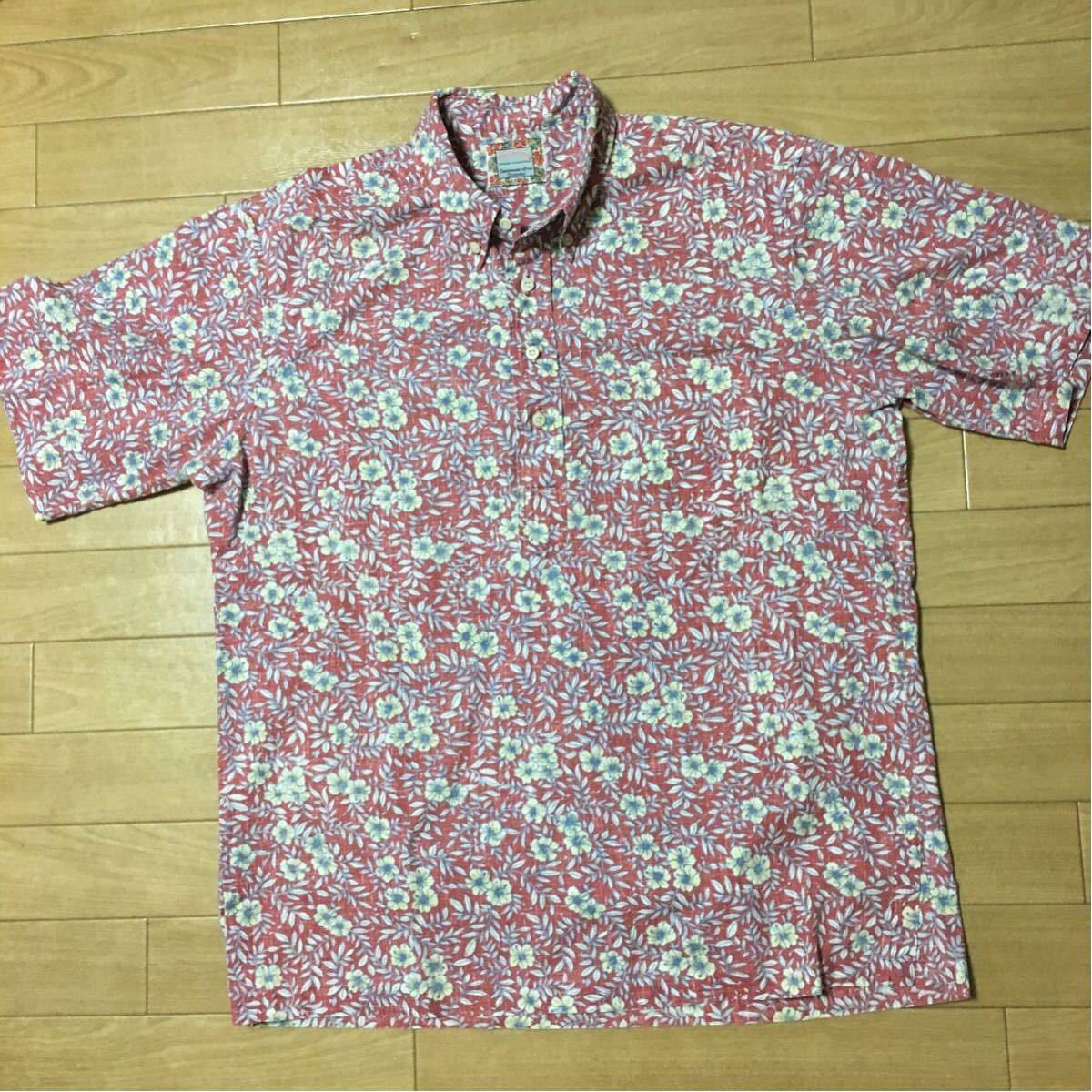 ハワイ製▼レインスプーナー　花柄　アロハシャツ　reyn spooner　ハワイアンシャツ　プルオーバー　リバースプリント 復刻版