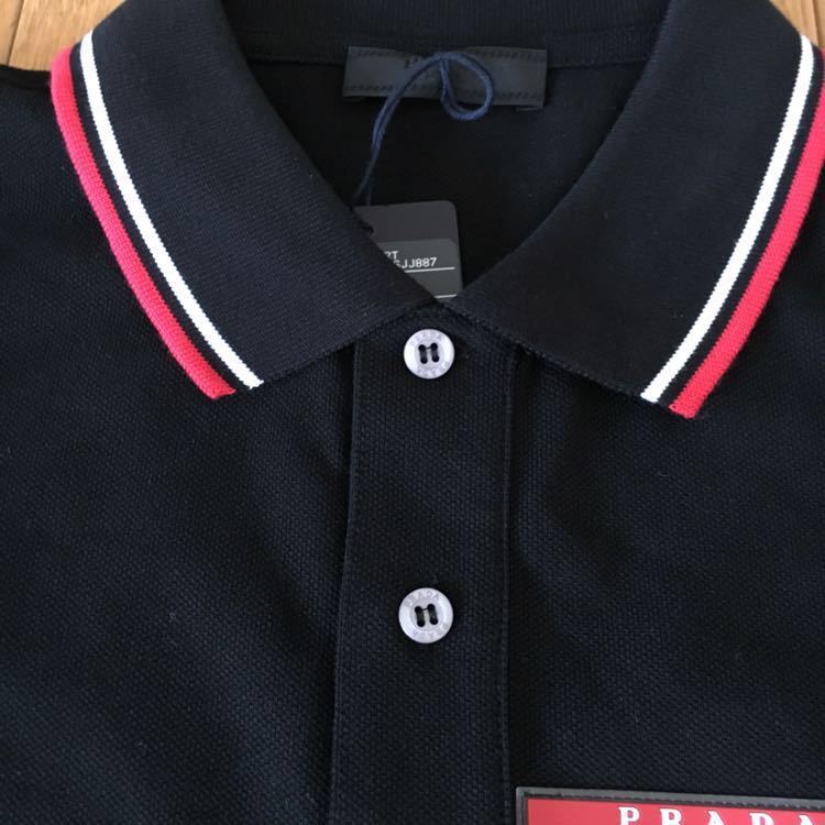 PRADA プラダ　ブラック ポロシャツ トリコロール襟　Mサイズ PRADA プラダ ブラック ポロシャツ トリコロール襟 Mサイズ 新品